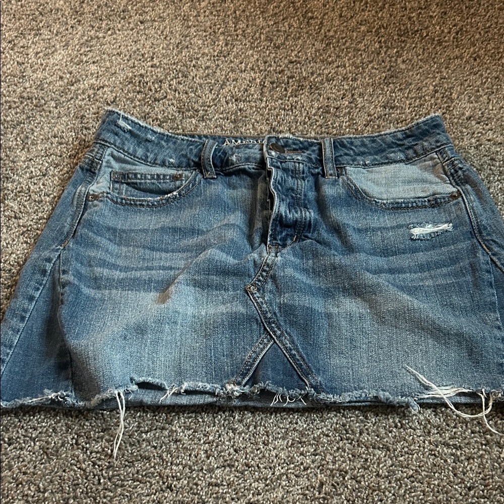 American Eagle Outfitters Distressed Blue Mini Skirt